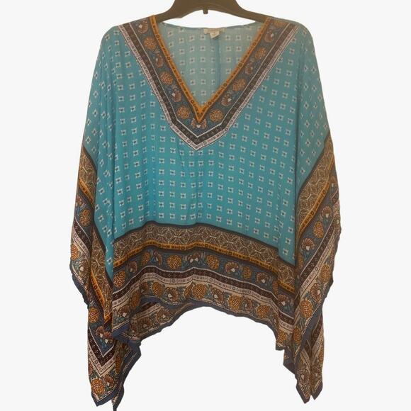 Sundance Tops - SUNDANCE 100% Modal Turquoise and Gold Boho Pullover Relaxed Fit Top Size Med
